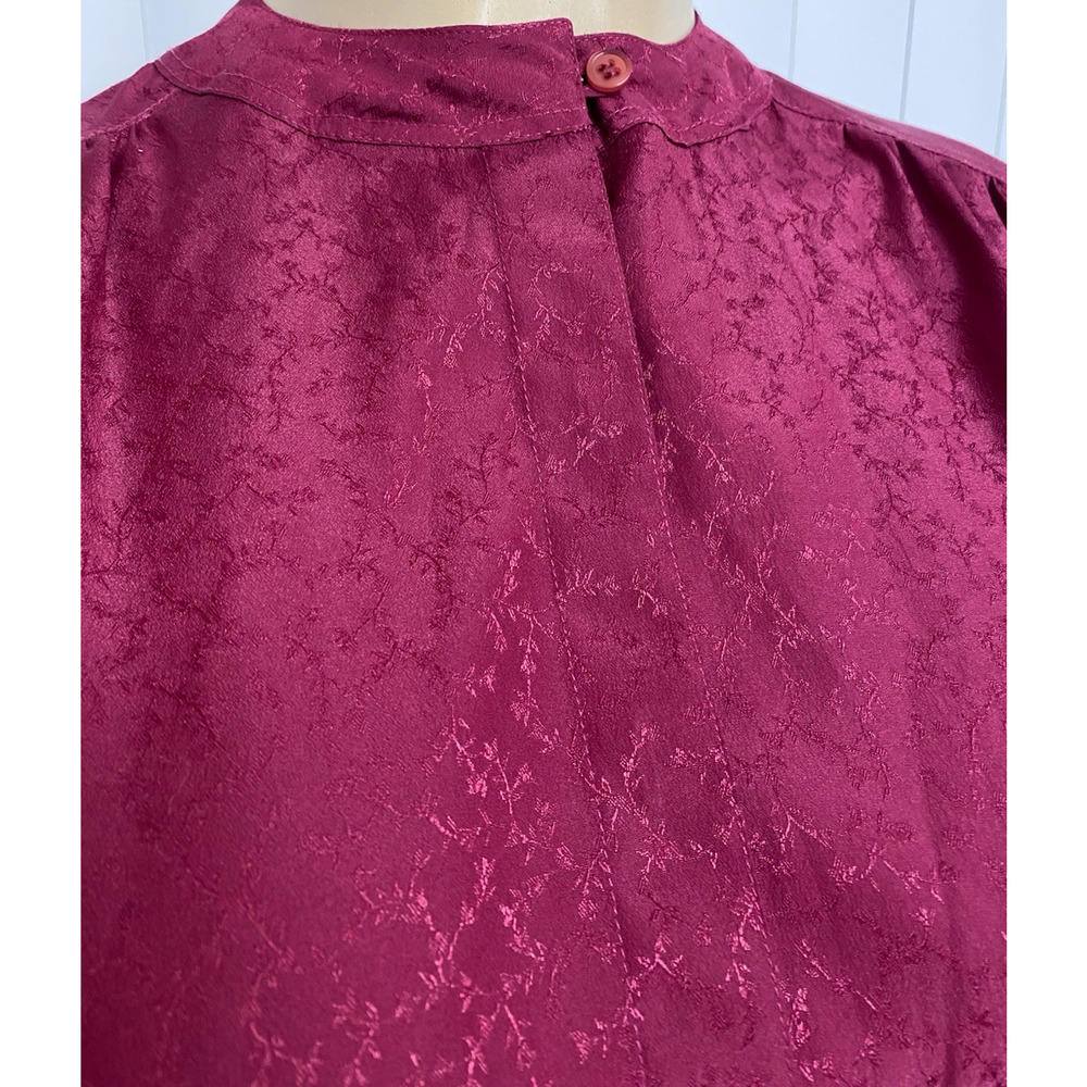 Oscar De La Renta Sport Floral Button Down Top Shirt Burgundy Red Long Sleeve 4 - Picture 6 of 7